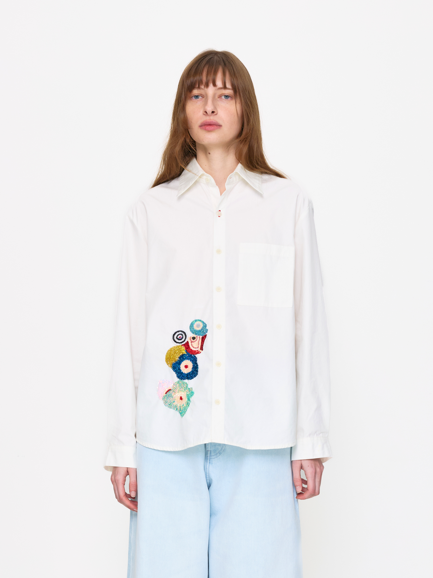 WHITE BEADED UNISEX SHIRT