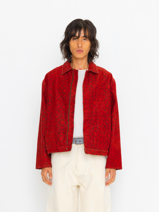 RED HAND BLOCK PRINTED UNISEX JACKET
