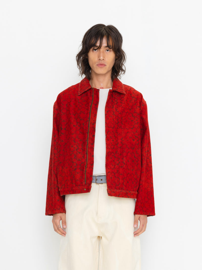 RED HAND BLOCK PRINTED UNISEX JACKET