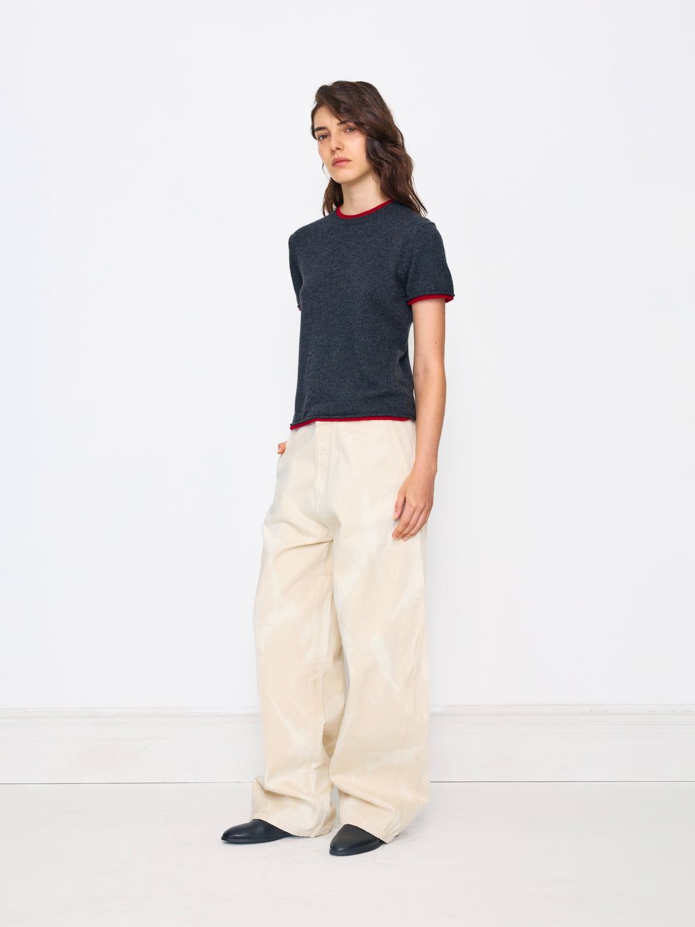 GREY RED WOMEN CASHMERE SHIRT