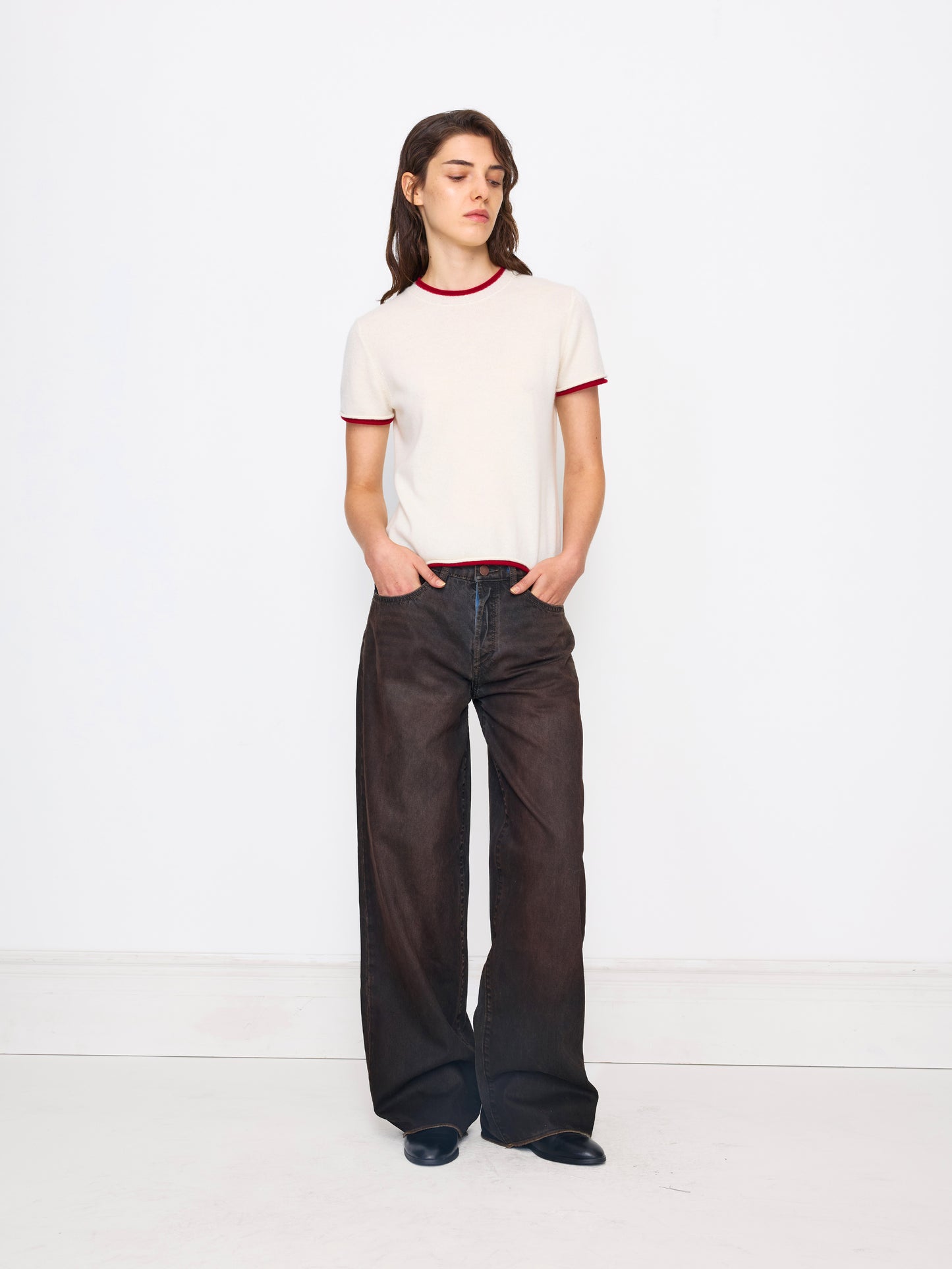 WHITE RED WOMEN'S CASHMERE SHIRT