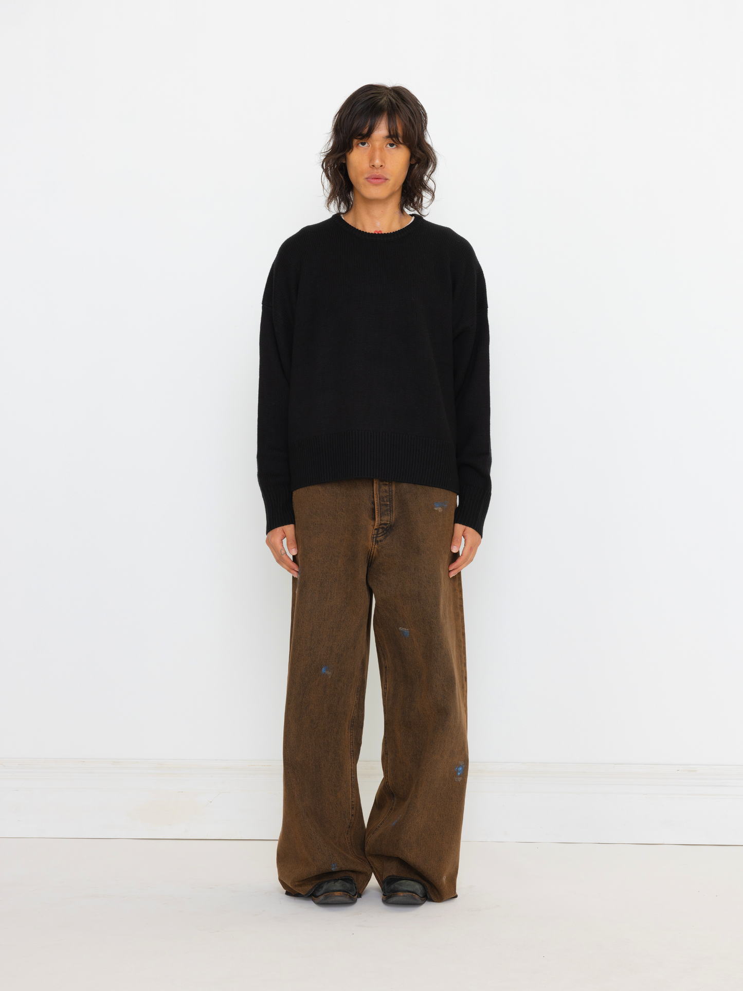 BROWN PRINTER BAGGY UNISEX JEAN