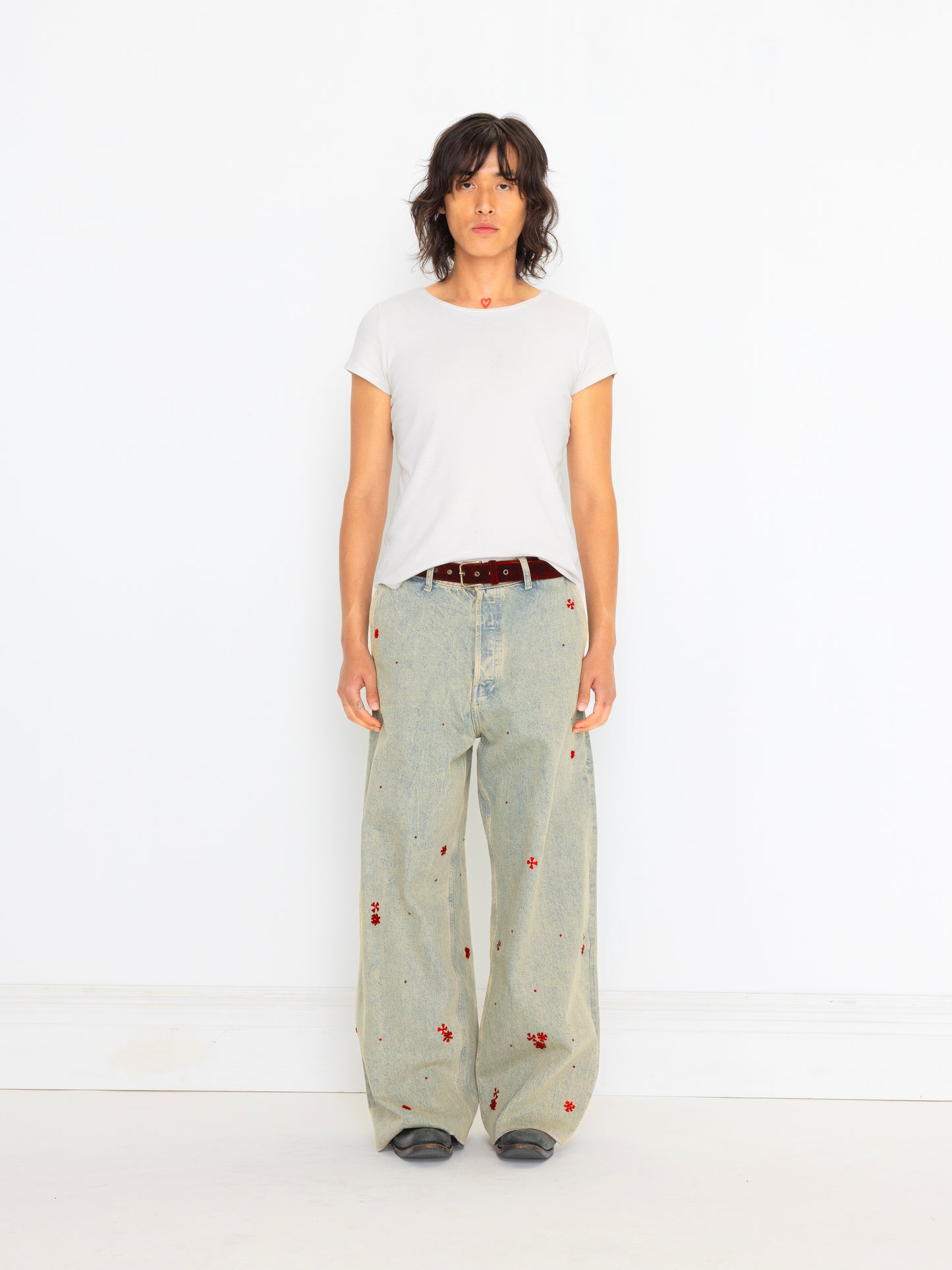 RED HAND BEADED UNISEX JEAN