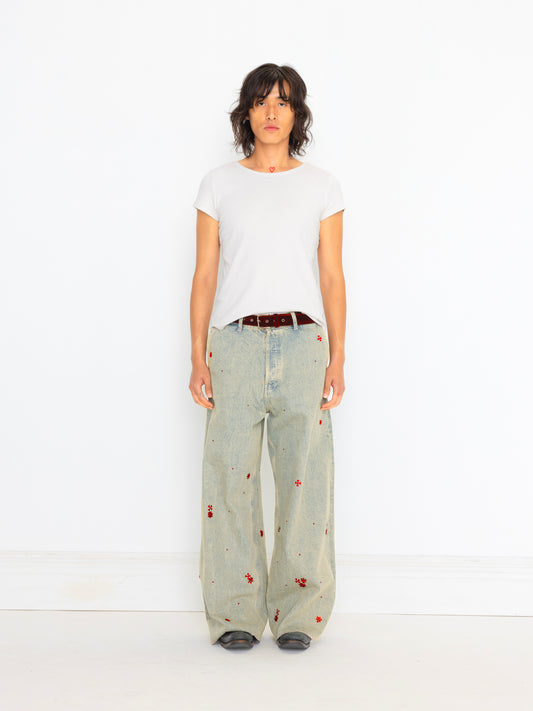 RED HAND BEADED UNISEX JEAN