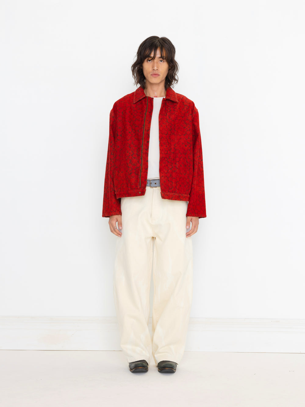 RED HAND BLOCK PRINTED UNISEX JACKET