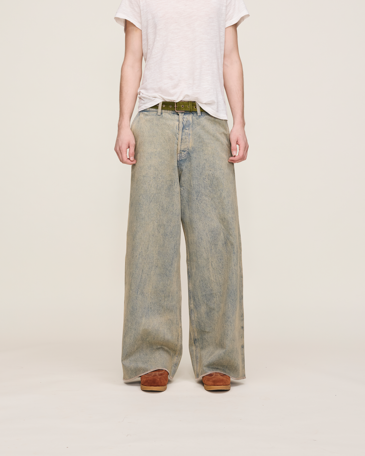 GREEN BAGGY UNISEX OVERDYED JEAN