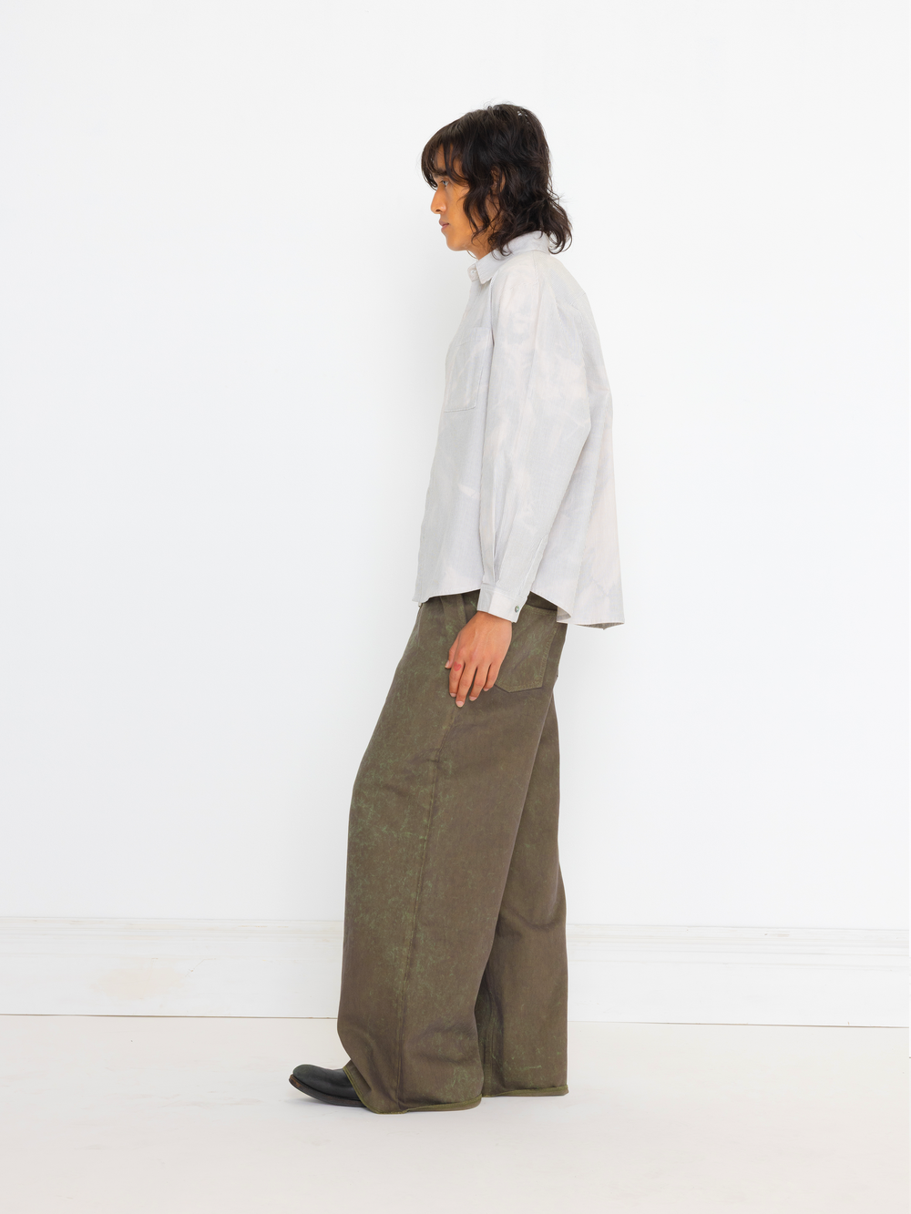 MOSS GREEN BAGGY UNISEX OVERDYED JEAN
