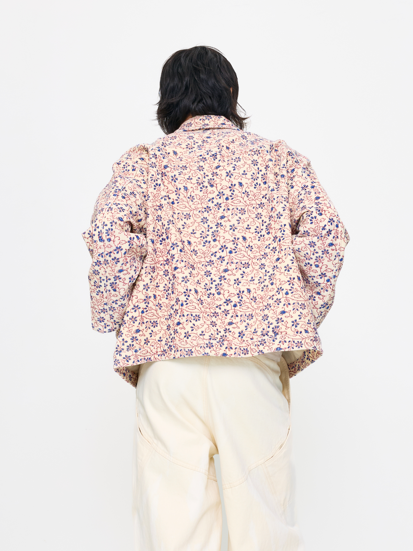 CREAM RED UNISEX HAND BLOCK PRINT JACKET