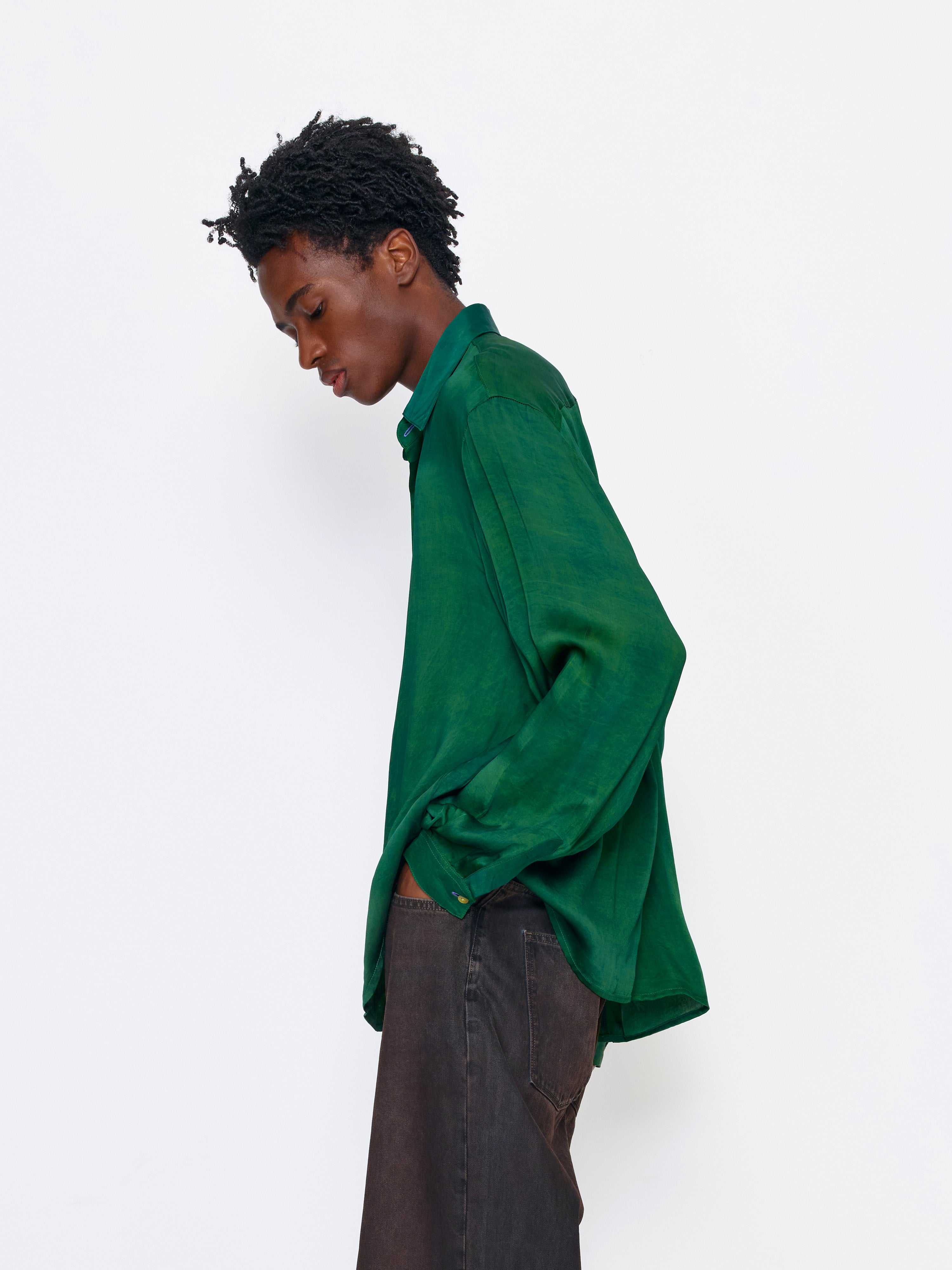 GREEN UNISEX SILK SHIRT – TONE DEAF STUDIOS