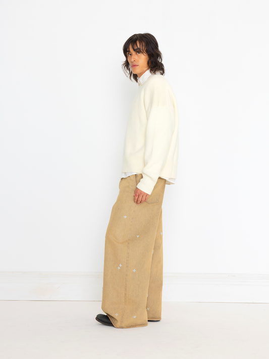 TAN HAND BEADED UNISEX JEAN