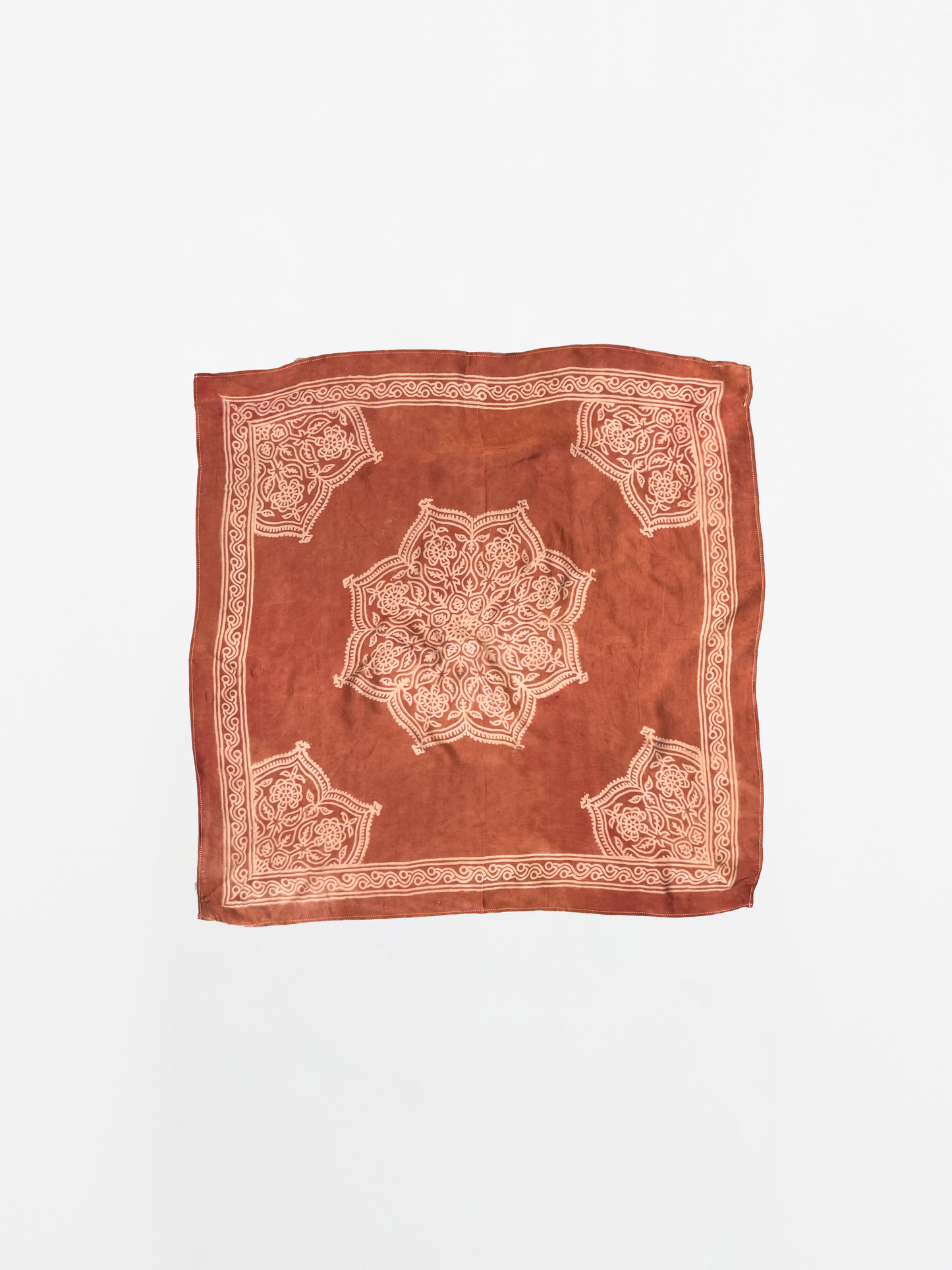 PEACH BLOCK PRINT SILK SCARF