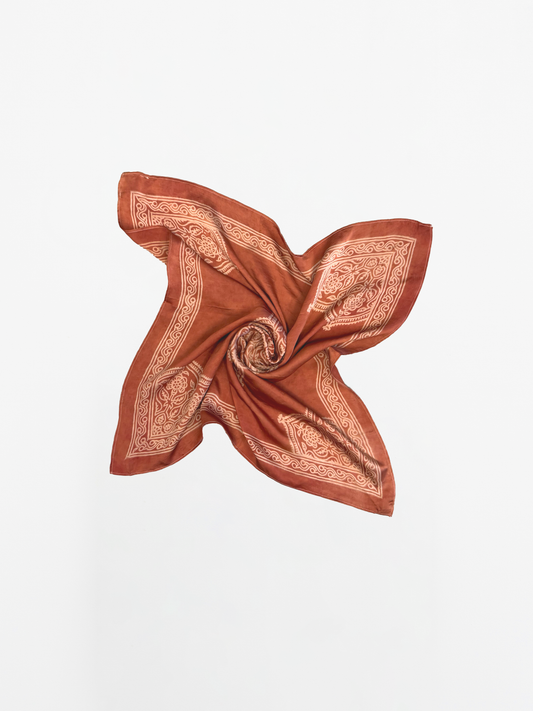 PEACH BLOCK PRINT SILK SCARF