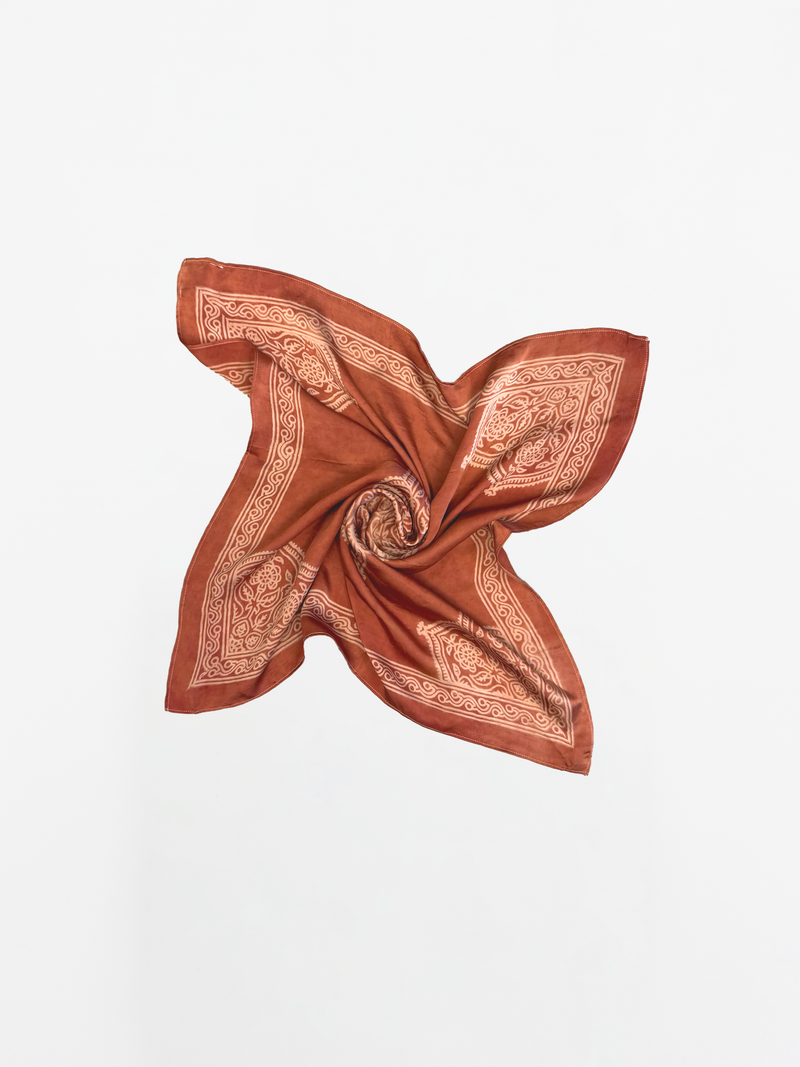 PEACH BLOCK PRINT SILK SCARF