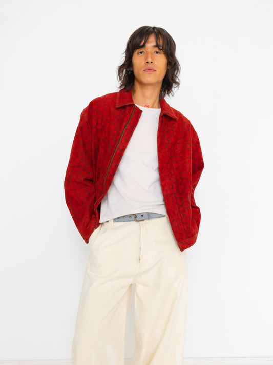 RED HAND BLOCK PRINTED UNISEX JACKET