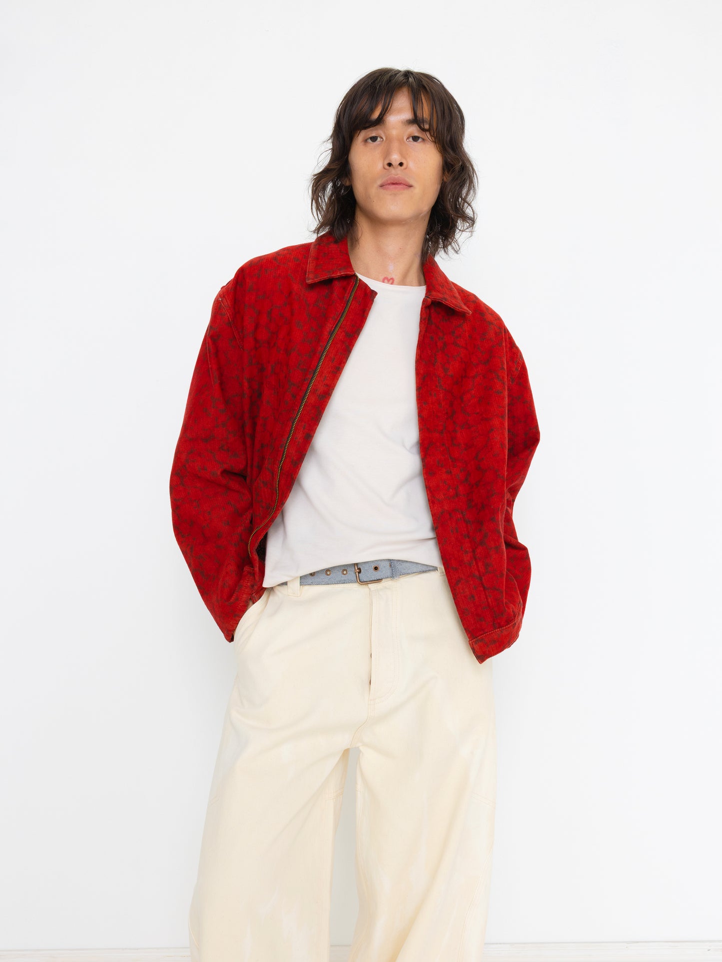 RED HAND BLOCK PRINTED UNISEX JACKET