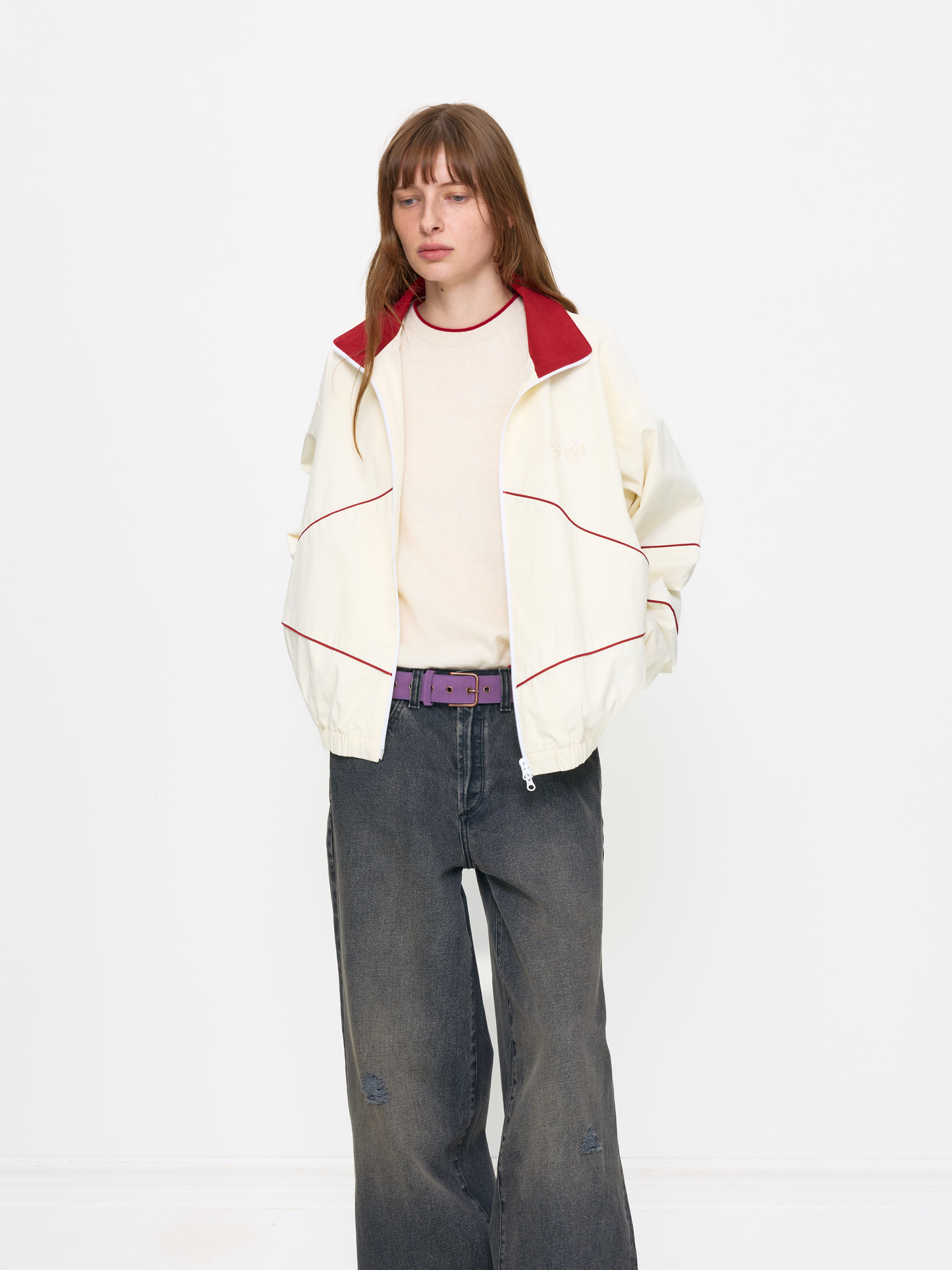 CREAM RED UNISEX FOOTBALL JACKET