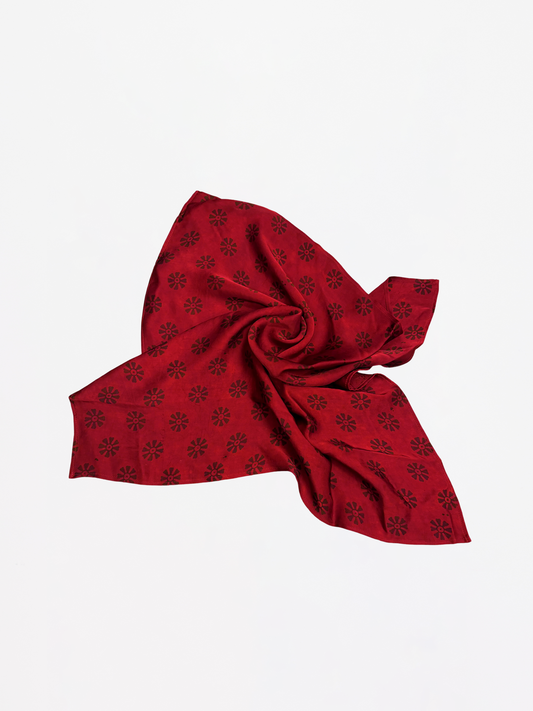 RED BLACK BLOCK PRINT SILK BANDANA
