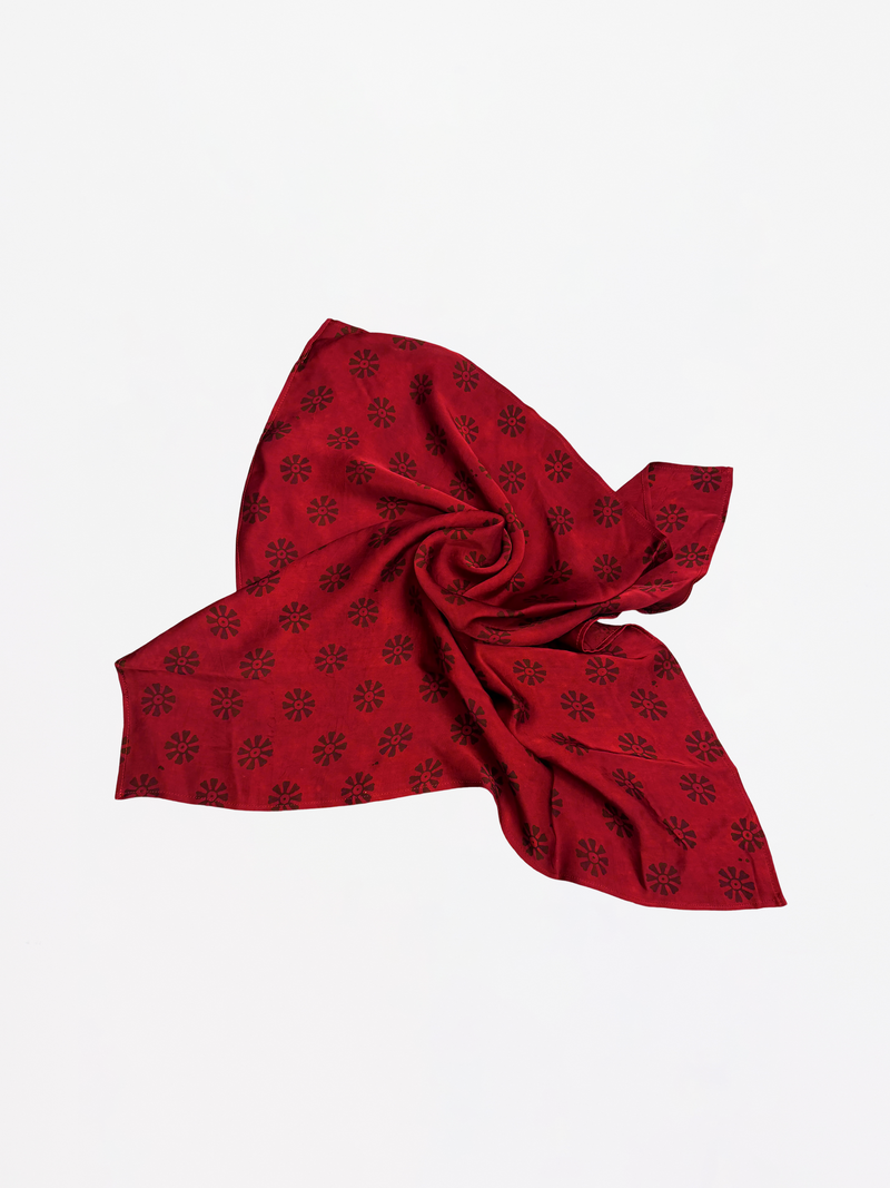 RED BLACK BLOCK PRINT SILK BANDANA