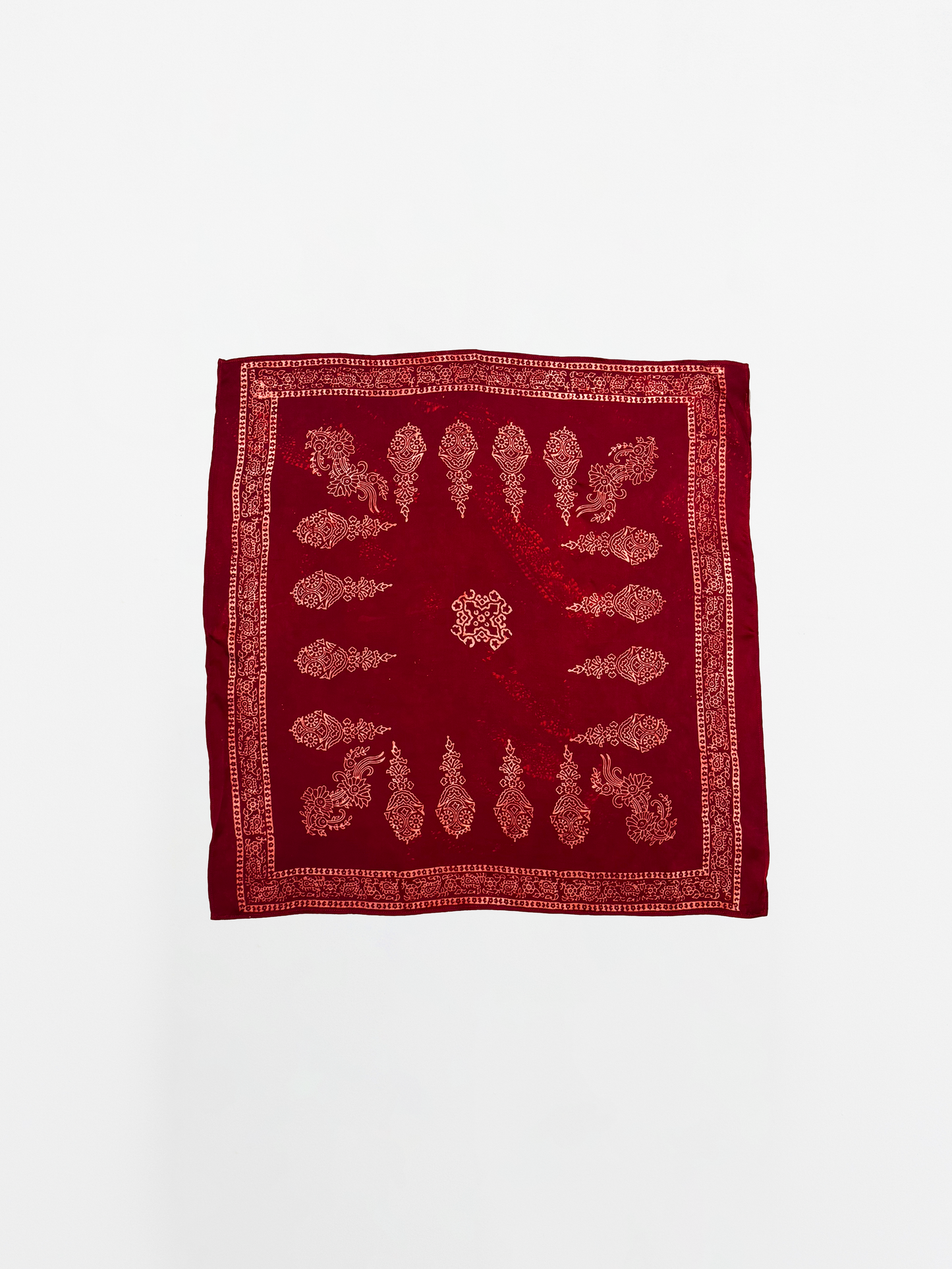 RED BLOCK PRINT SILK SCARF