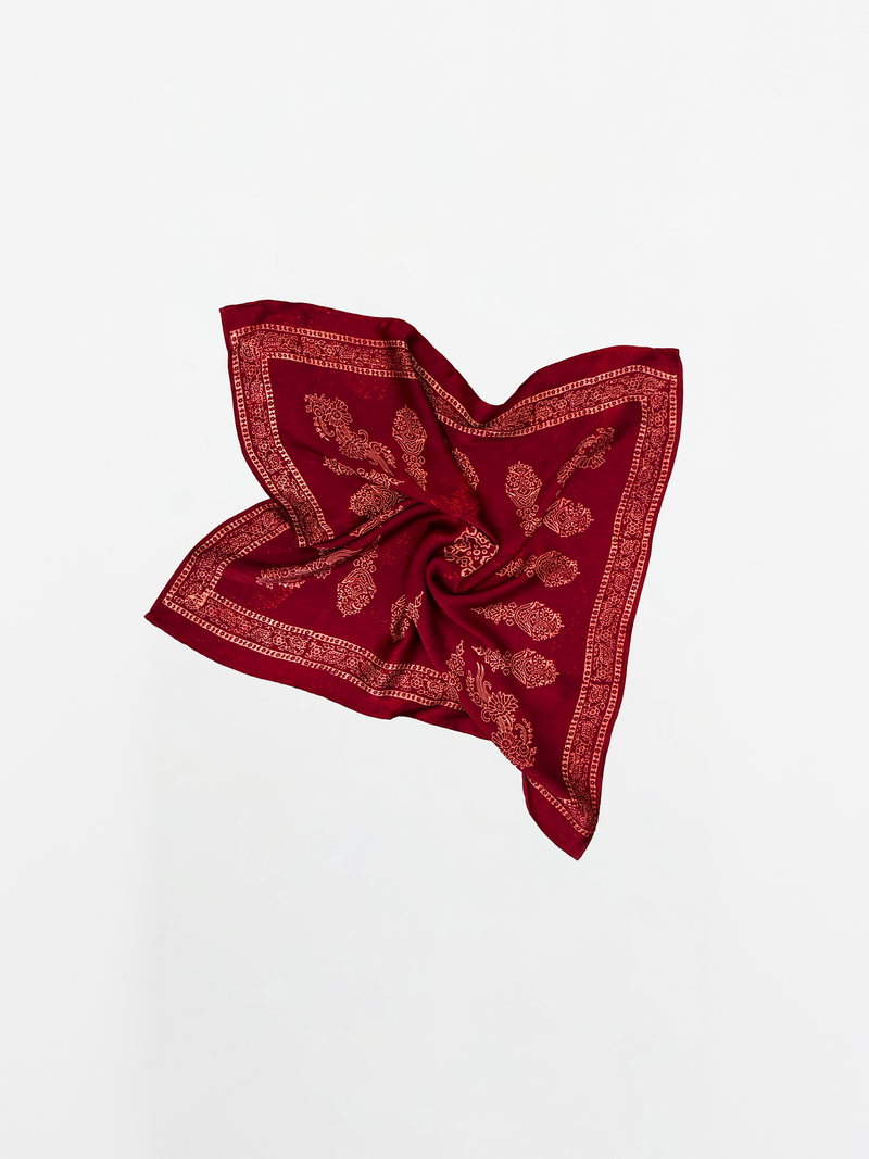 RED BLOCK PRINT SILK SCARF
