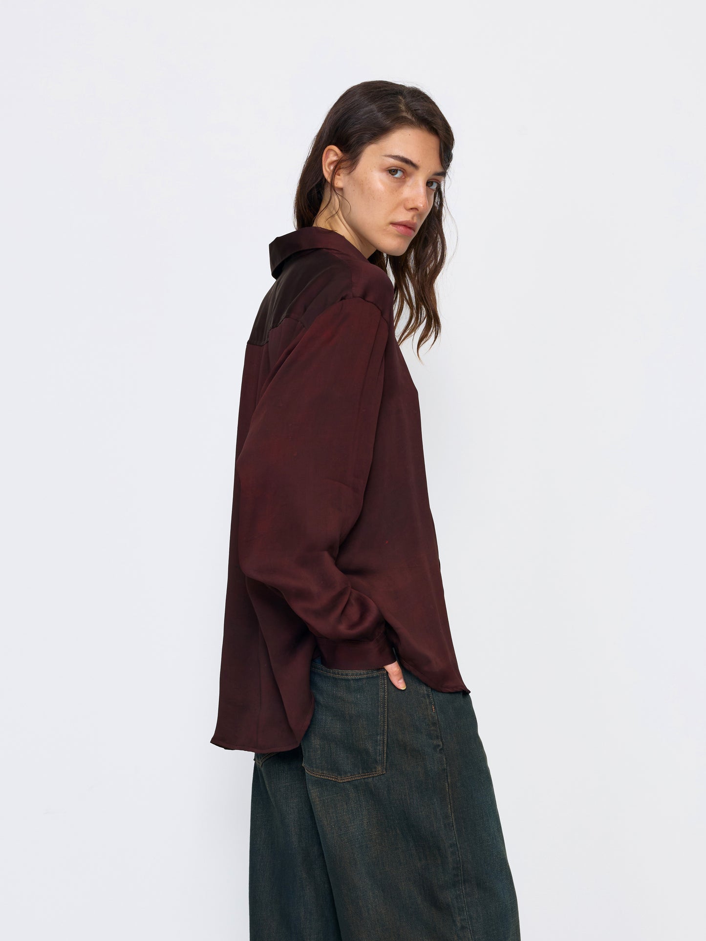 MAROON UNISEX SILK SHIRT