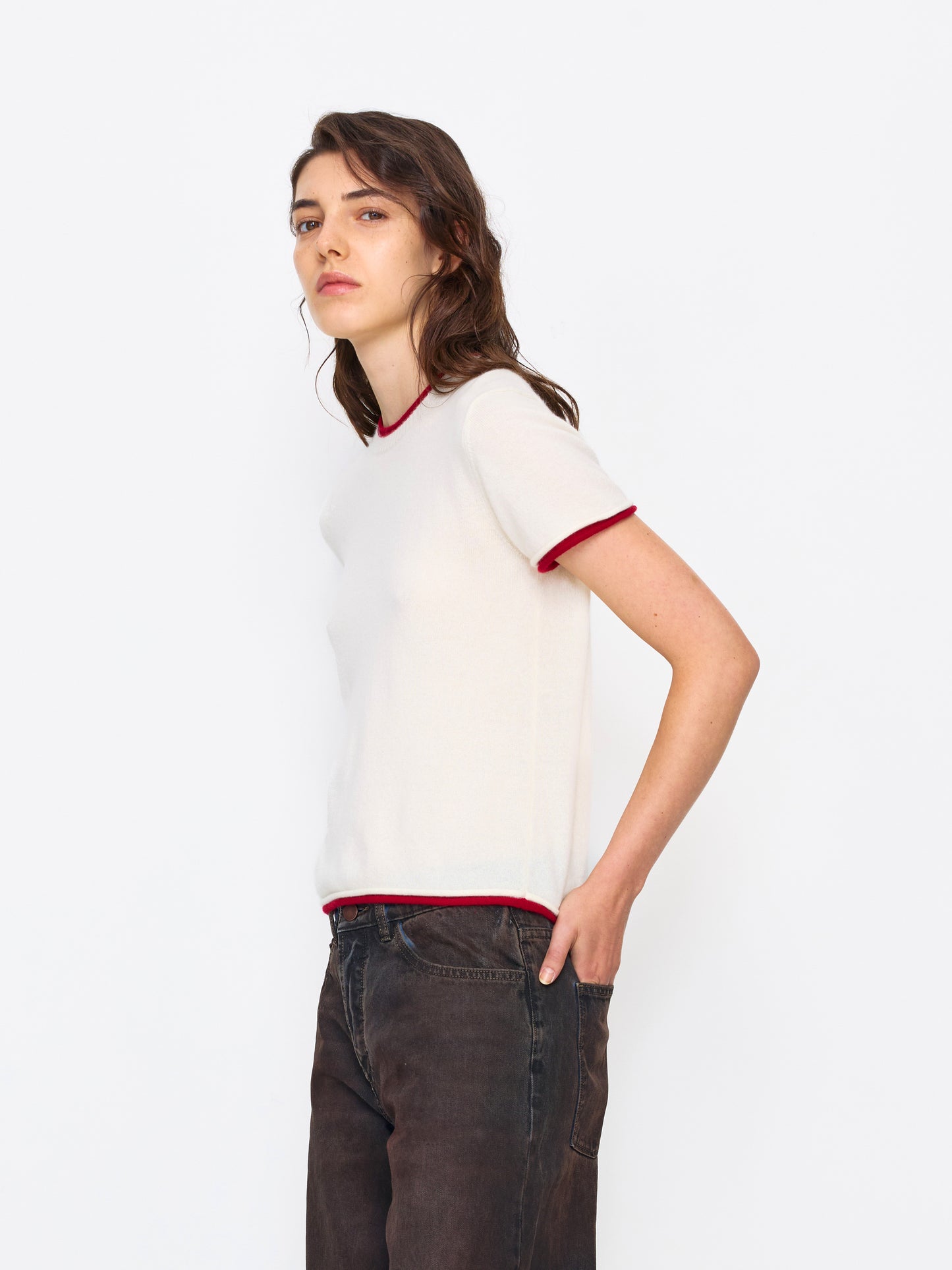 WHITE RED WOMEN'S CASHMERE SHIRT