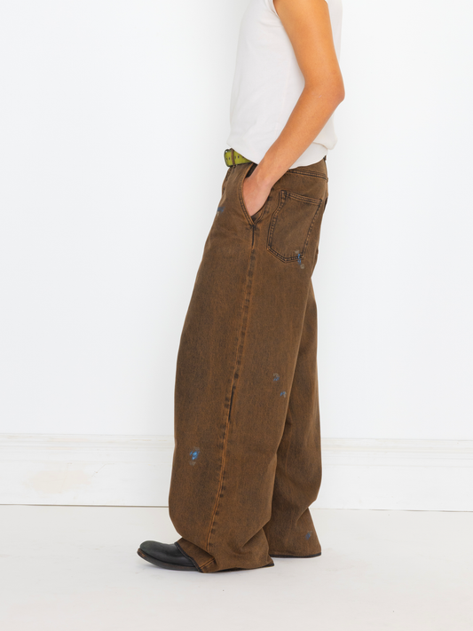 BROWN PRINTER BAGGY UNISEX JEAN