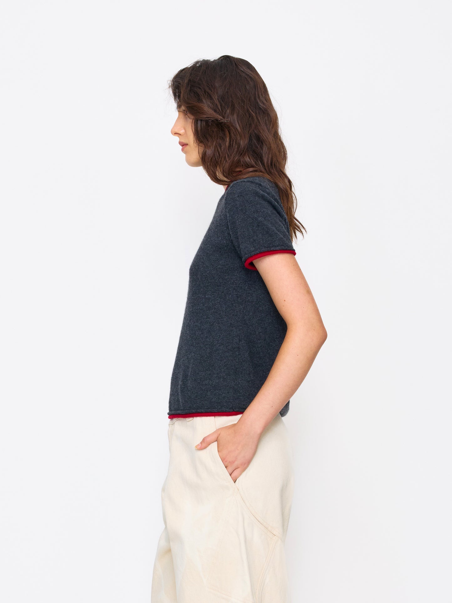 GREY RED WOMEN CASHMERE SHIRT
