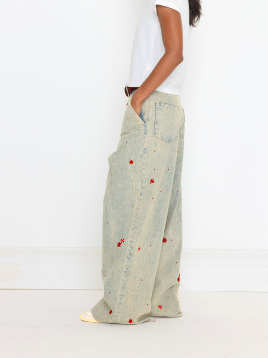 RED HAND BEADED UNISEX JEAN