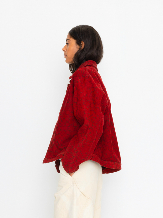 RED HAND BLOCK PRINTED UNISEX JACKET