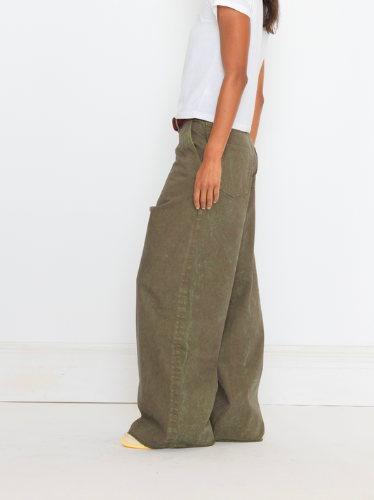 MOSS GREEN BAGGY UNISEX OVERDYED JEAN