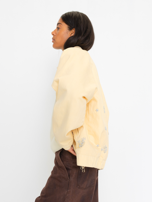 CREAM BEADED OVERSIZED UNISEX BOMBER