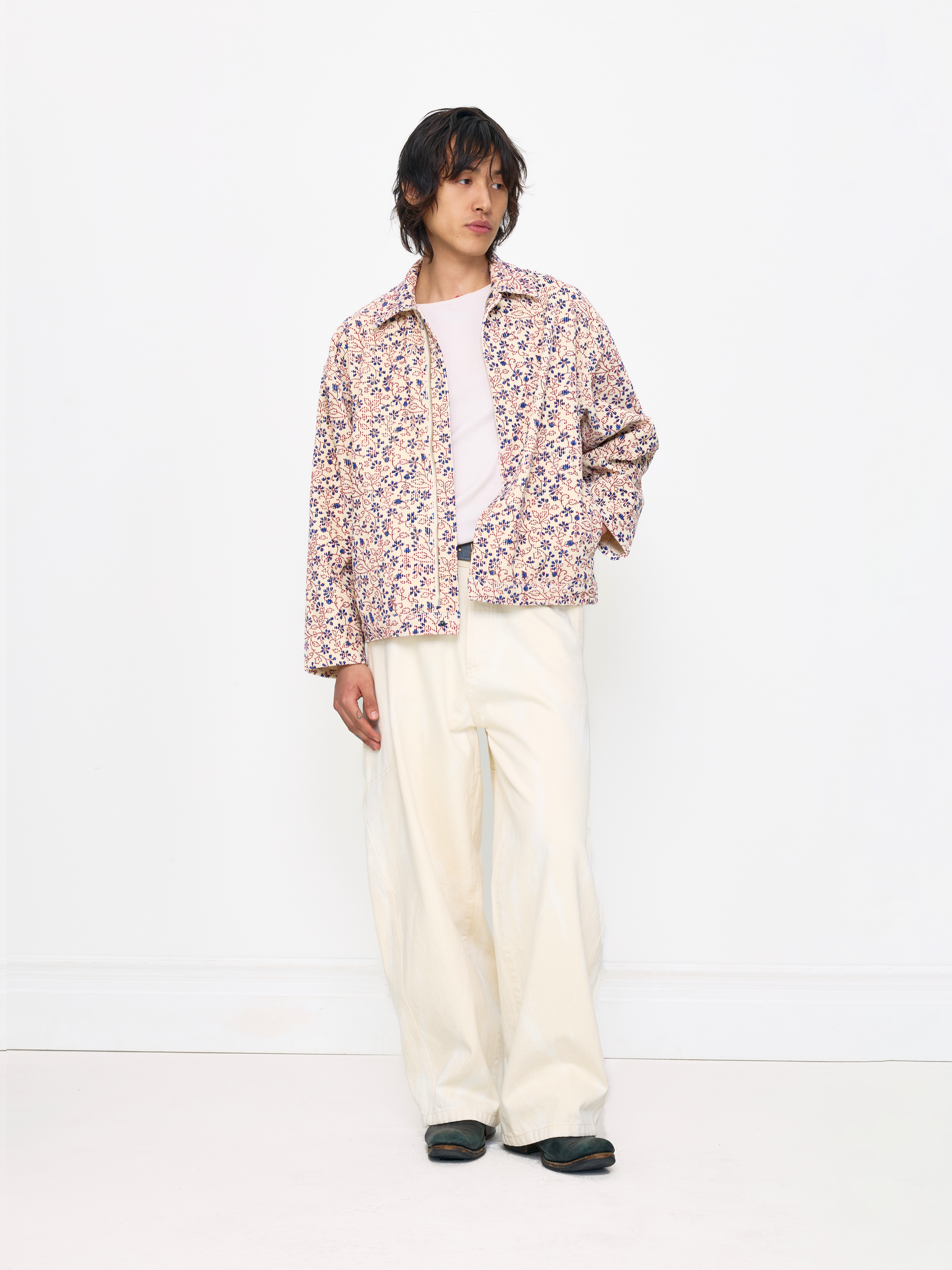 CREAM RED UNISEX HAND BLOCK PRINT JACKET